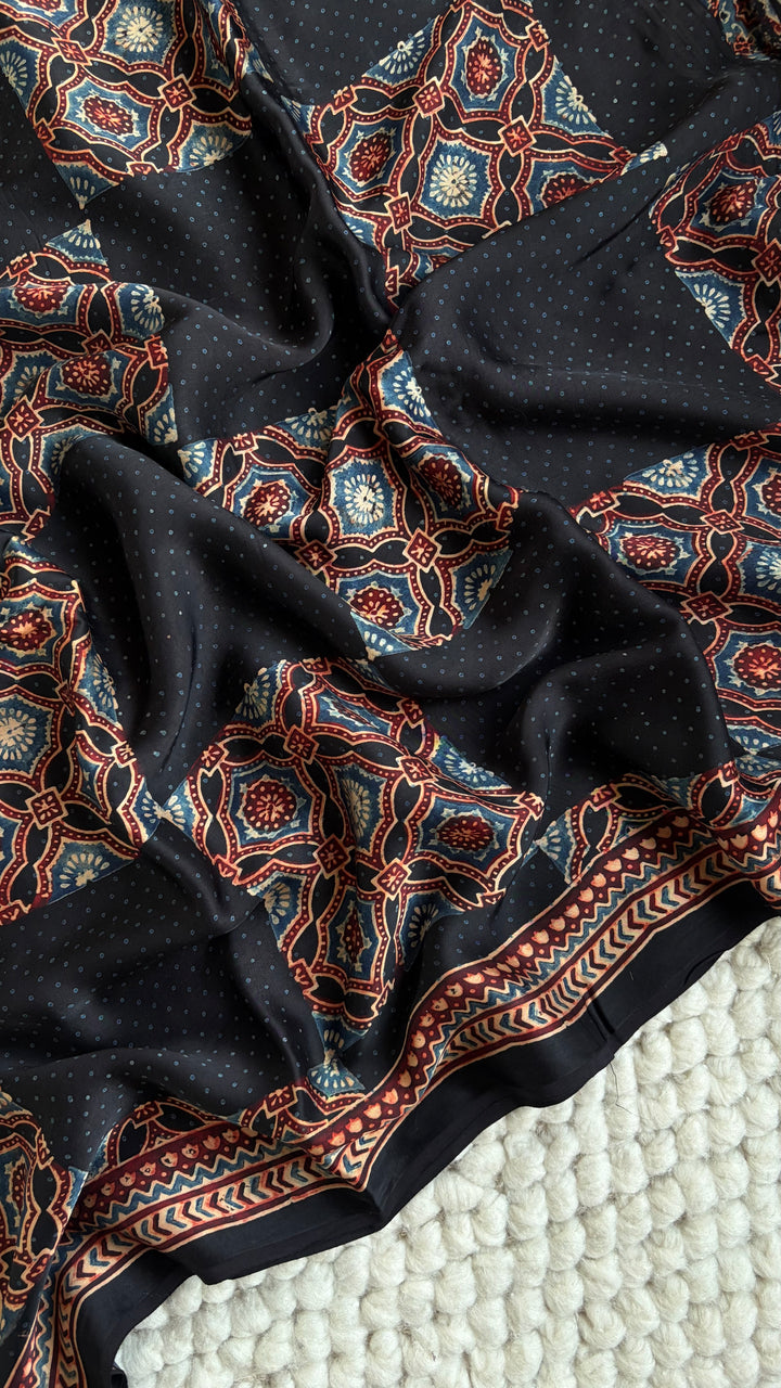 ROOH EXCLUSIVES- AJRAKH HAND BLOCK PRINTED PREMIUM MODAL SILK SAREE 07