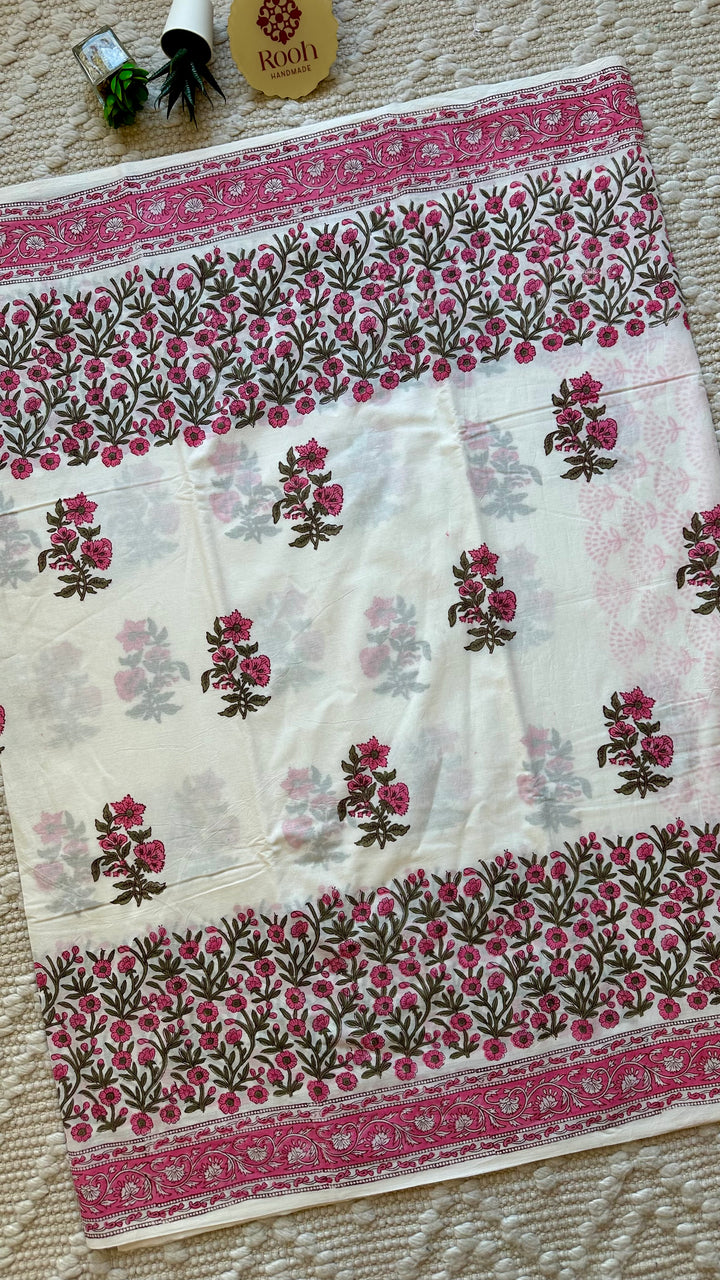 BAGRU HAND BLOCK PRINTED SOFT MULMUL COTTON SAREE- 055