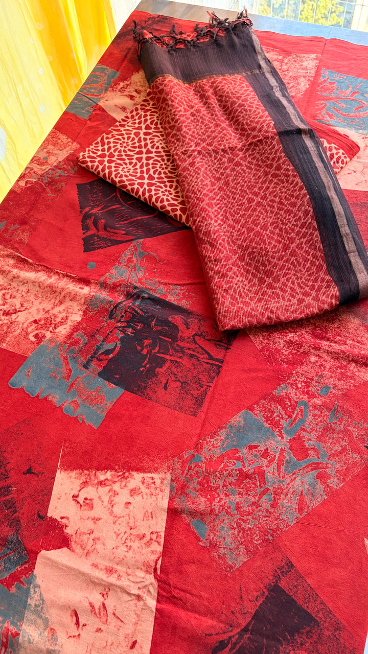 AJRAKH HANDBLOCK PRINTED UNSTITCHED DRESS MATERIAL (SET OF THREE)-  ABSTRACT RED