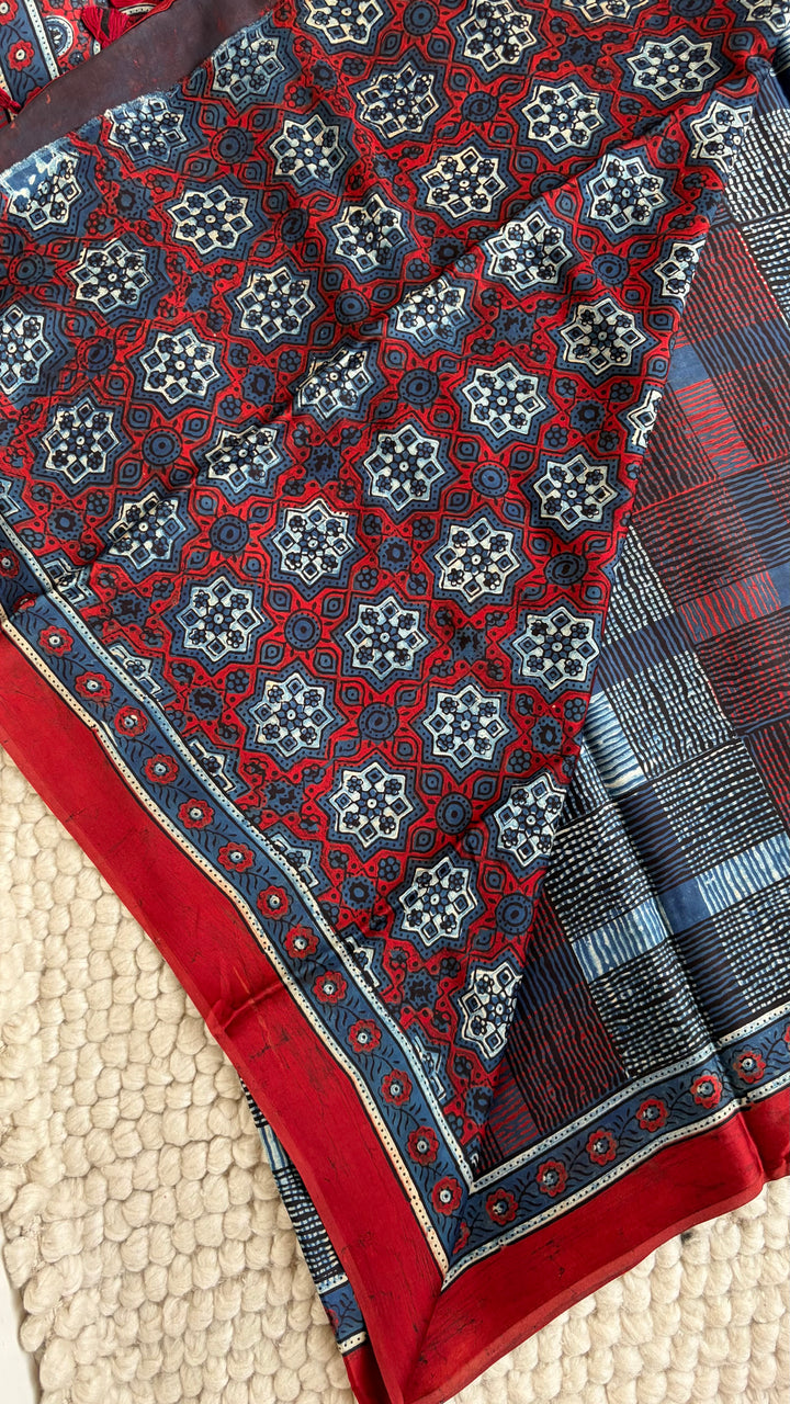ROOH EXCLUSIVES- AJRAKH HAND BLOCK PRINTED PREMIUM MODAL SILK SAREE 10