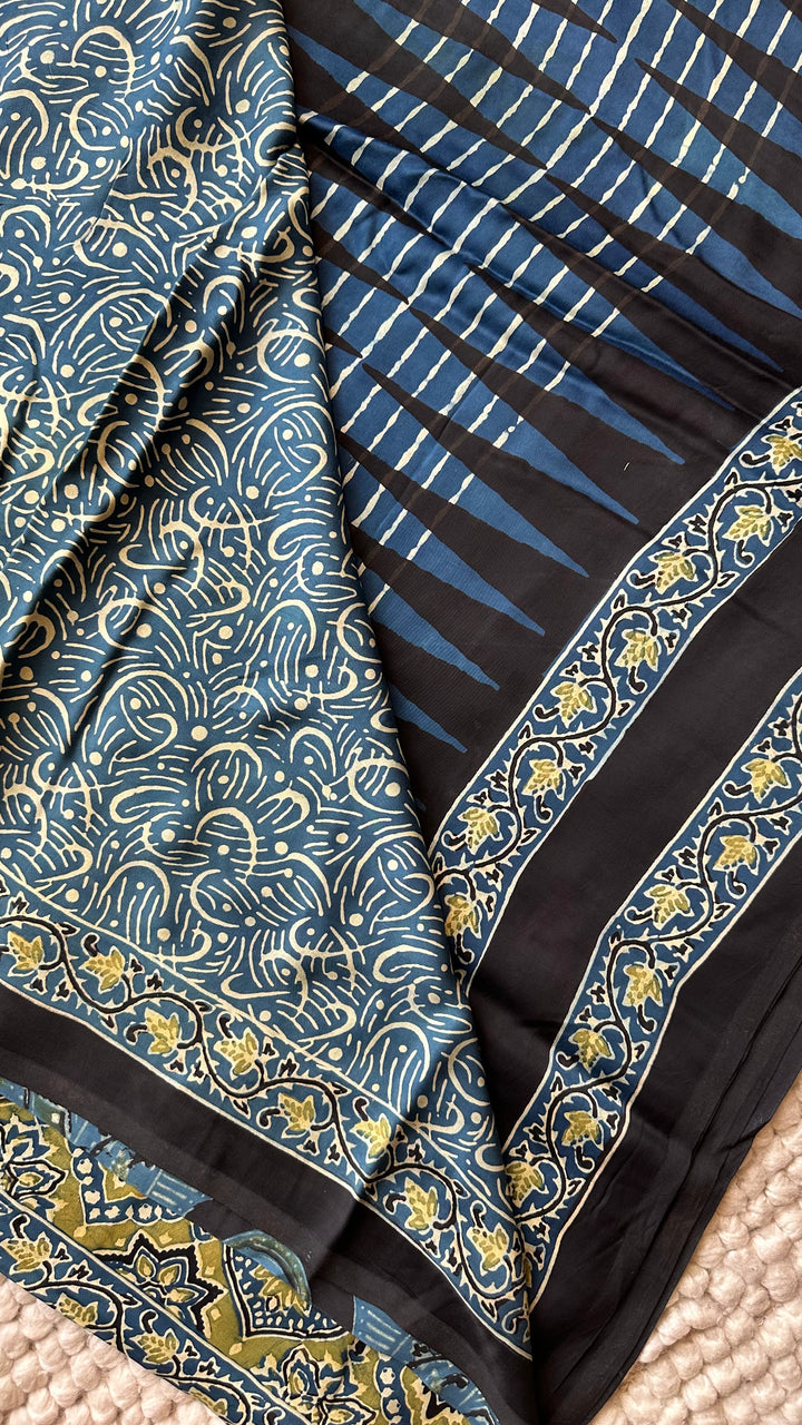 ROOH EXCLUSIVES- AJRAKH HAND BLOCK PRINTED PREMIUM MODAL SILK SAREE 14