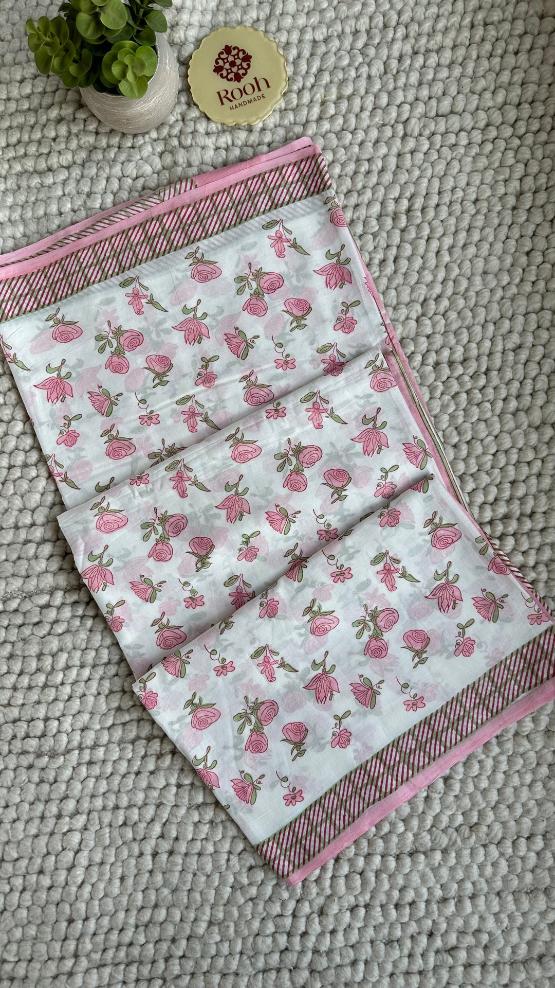 SANGANERI HAND BLOCK PRINTED SOFT COTTON SAREE- ENGLISH GARDEN