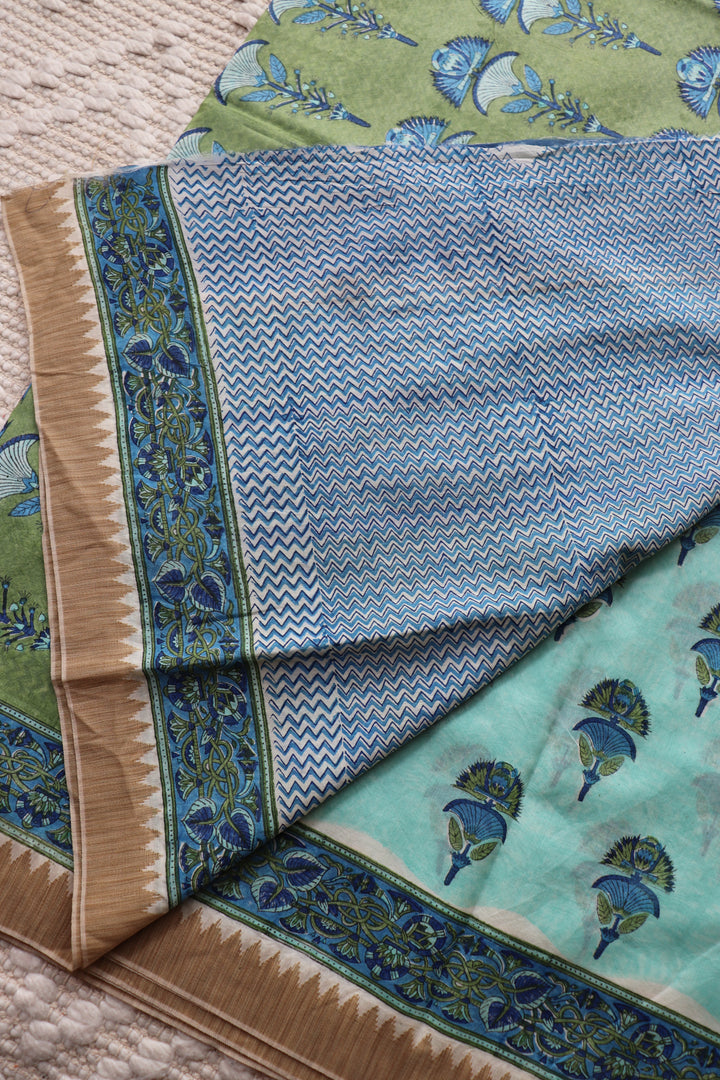 SANGANERI HAND BLOCK PRINTED SILK COTTON SAREE- 002