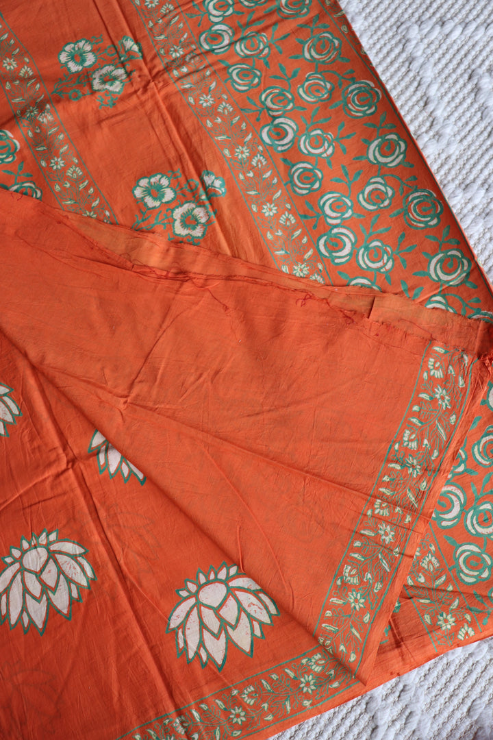 BAGRU HAND BLOCK PRINTED SOFT MULMUL COTTON SAREE- 069