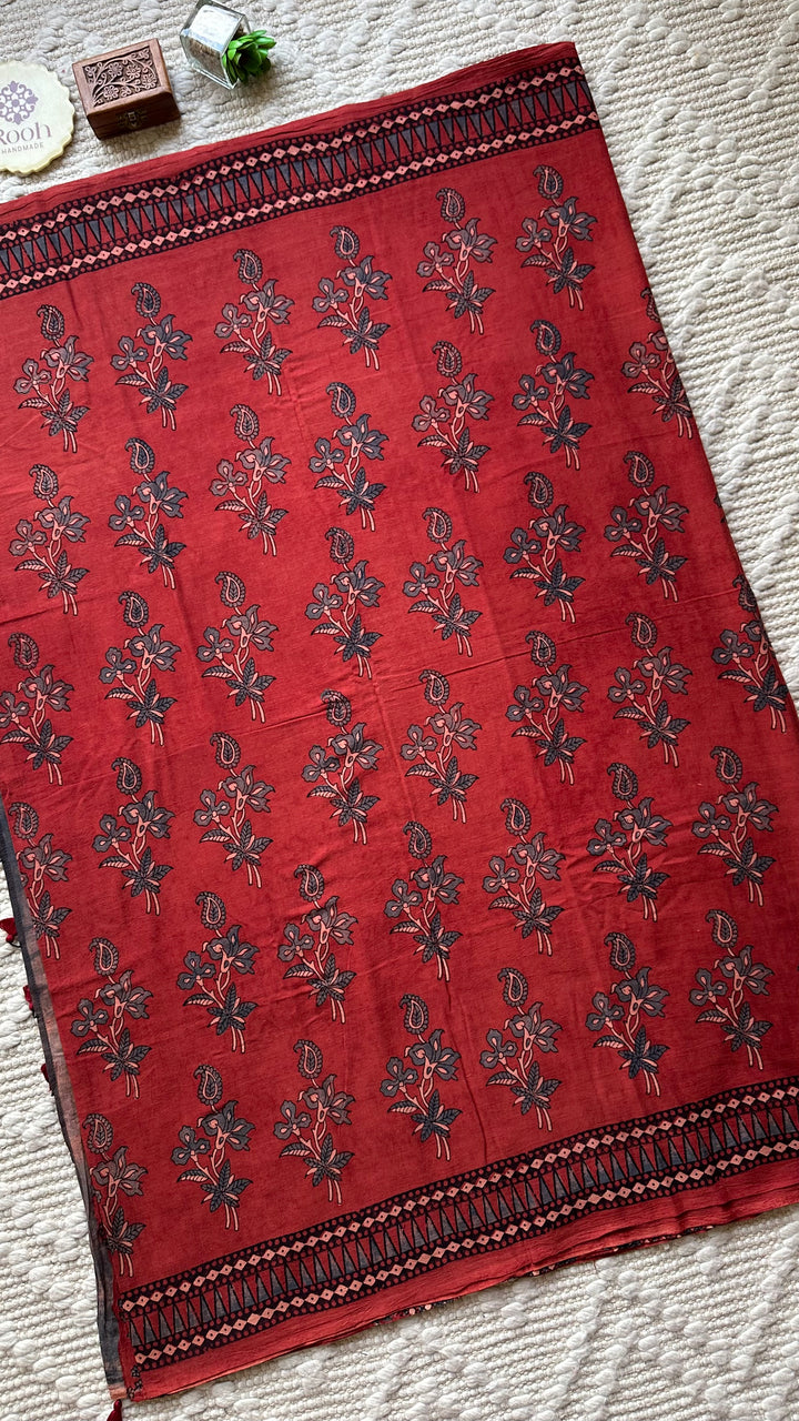 PREMIUM AJRAKH HAND BLOCK PRINTED PURE SOFT COTTON SAREE- 002