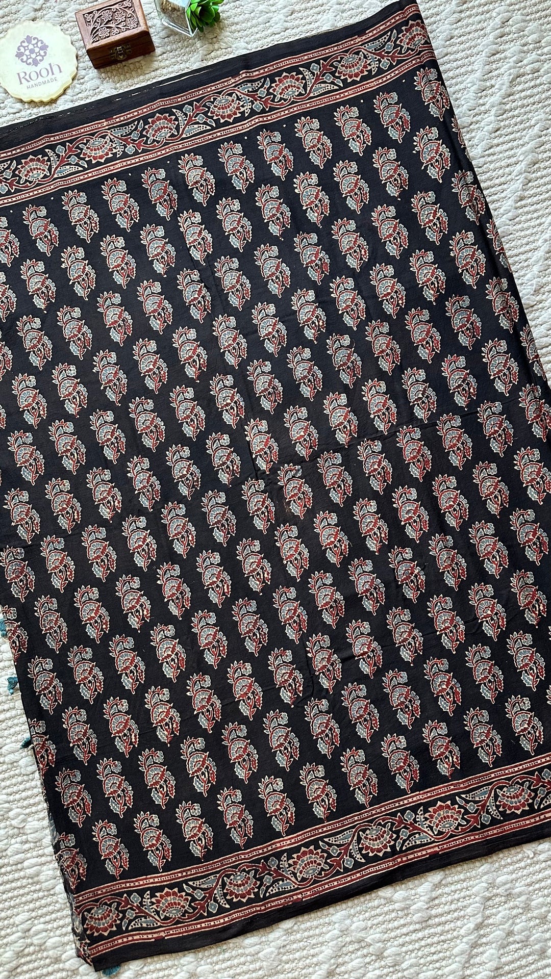 PREMIUM AJRAKH HAND BLOCK PRINTED PURE SOFT COTTON SAREE- 004