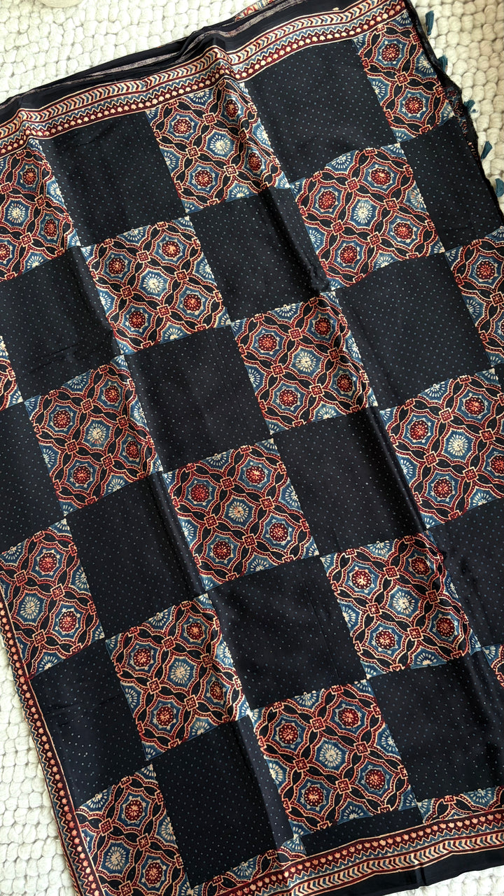 ROOH EXCLUSIVES- AJRAKH HAND BLOCK PRINTED PREMIUM MODAL SILK SAREE 07