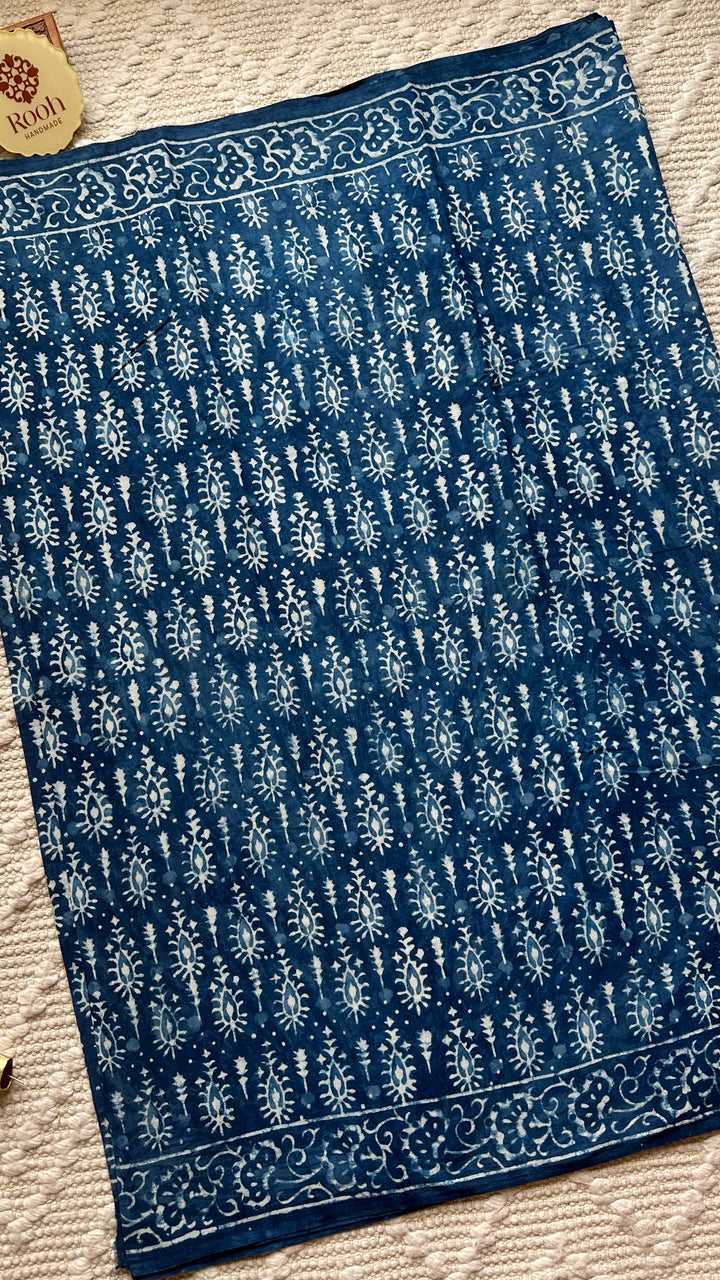 BAGRU HAND BLOCK PRINTED SOFT MULMUL COTTON SAREE- 099