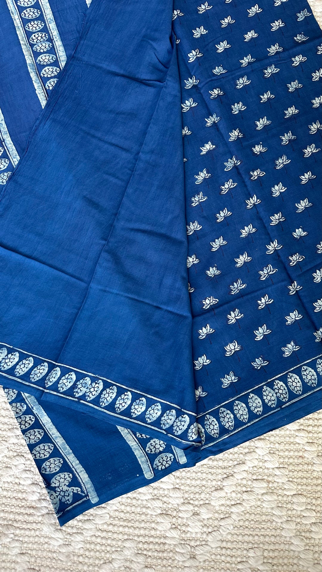 AKOLA INDIGO HAND BLOCK DABU PRINTED SOFT MULMUL COTTON SAREE- 006