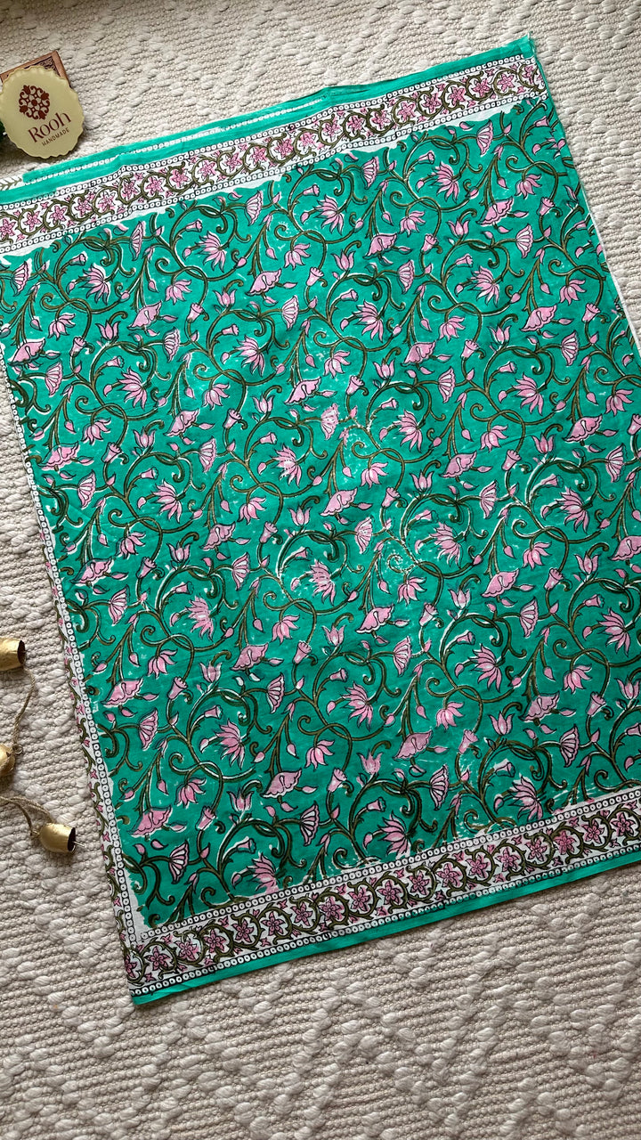 BAGRU HAND BLOCK PRINTED SOFT MULMUL COTTON SAREE- 097