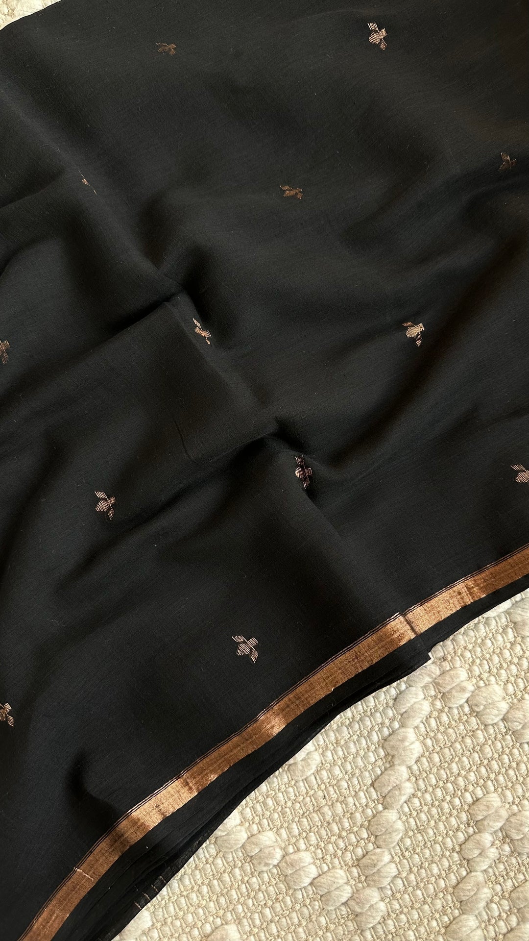 PREMIUM JAMDANI WEAVE HANDWOVEN AND HANDSPUN COTTON SAREE - MIDNIGHT BLACK (AVAILABLE ON PRE-ORDER - DISPATCH TIME IS 30-35 DAYS)