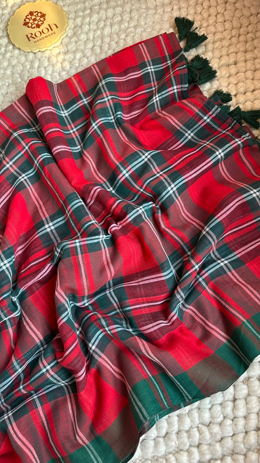 MULTICOLOUR CHECKS PURE SUPER SOFT MULMUL COTTON SAREE - 018