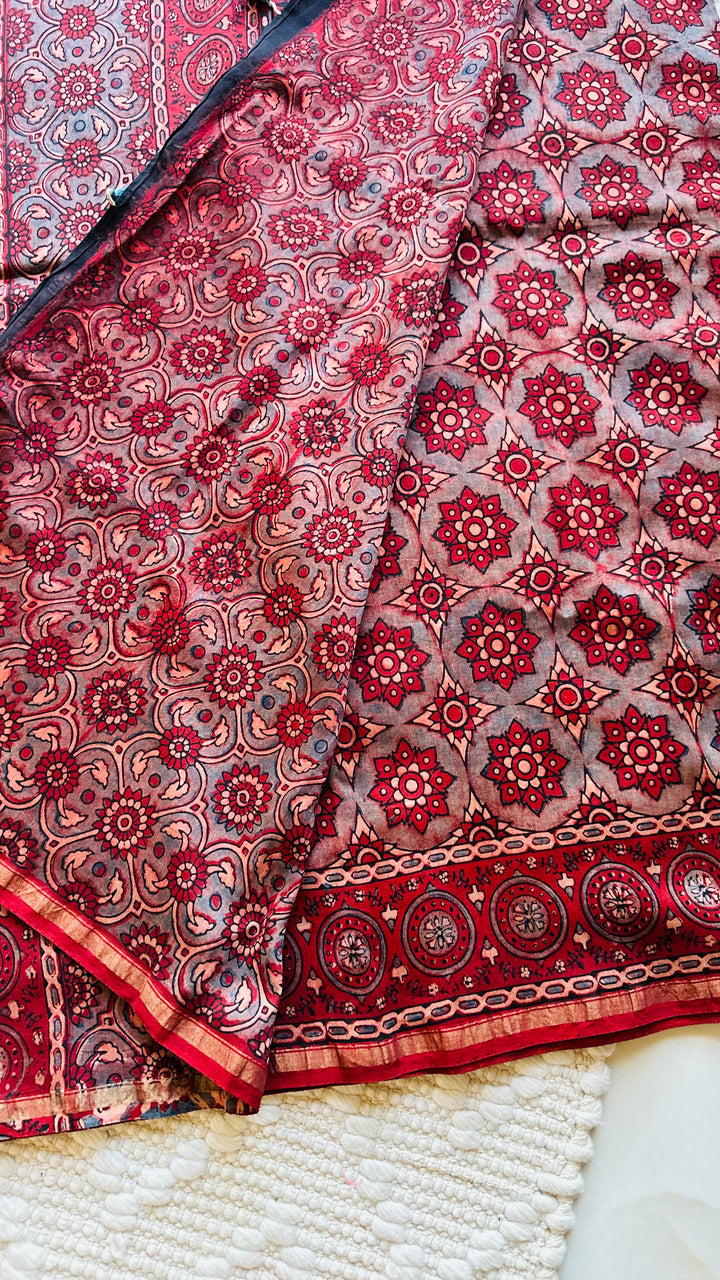 LALEEMA - AJRAKH HAND BLOCK PRINTED CHANDERI SILK COTTON SAREE