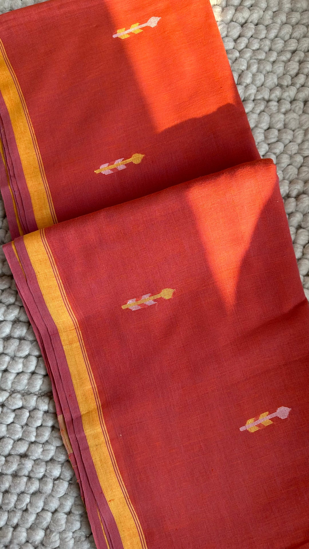 PREMIUM NEEDLE WORK JAMDANI HANDWOVEN AND HANDSPUN COTTON SAREE - PEACHY ORANGE