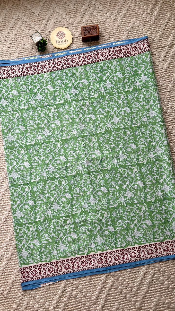 SANGANERI HAND BLOCK PRINTED SOFT MULMUL COTTON SAREE- 018