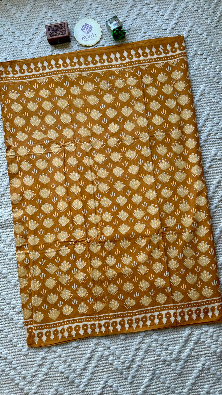 BAGRU HAND BLOCK PRINTED SOFT MULMUL COTTON SAREE- 073