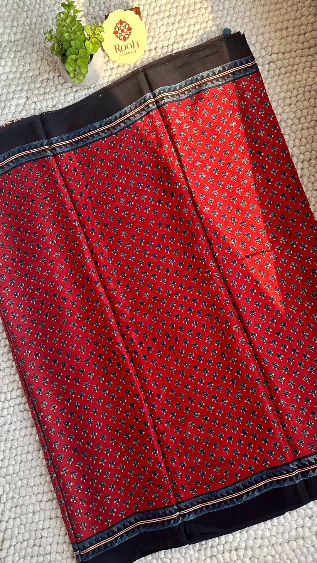 LOTUS ON MADDER RED - PREMIUM AJRAKH HAND BLOCK PRINTED PREMIUM MODAL SILK SAREE