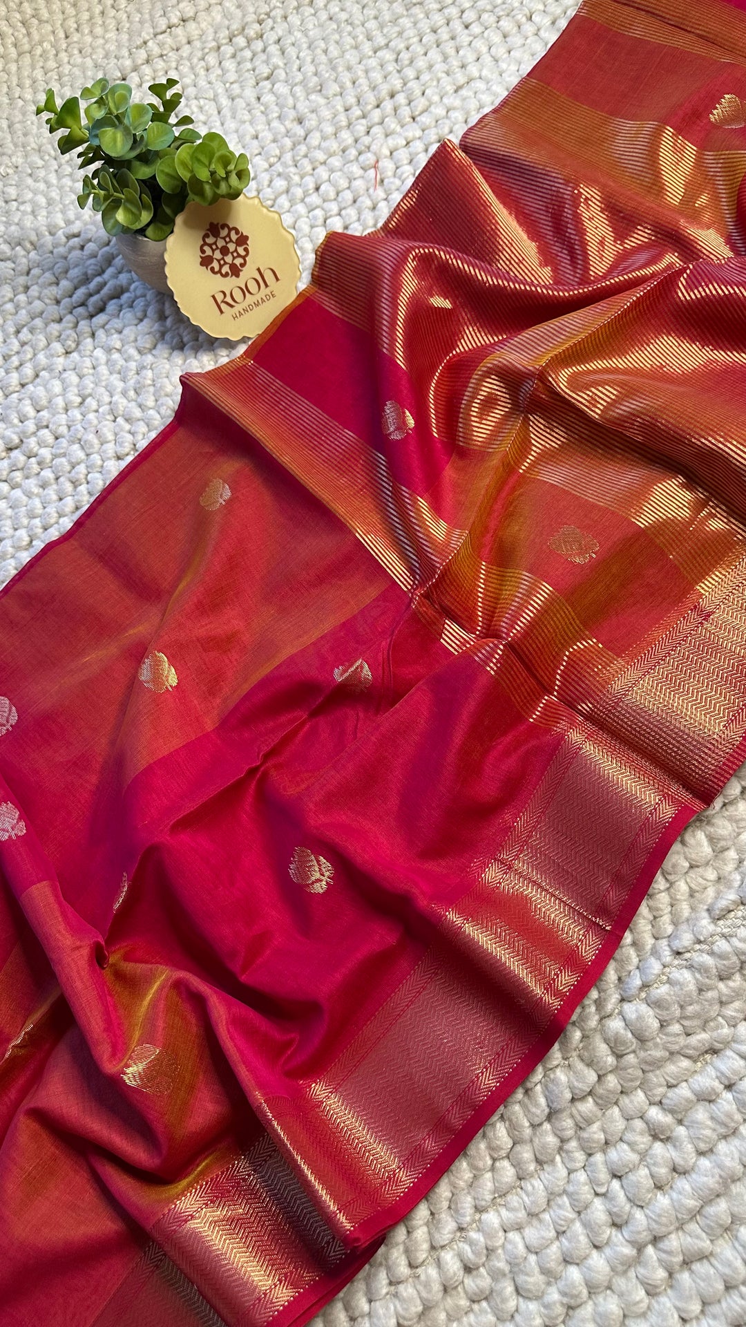 HOT PINK & ORANGE DUAL TONE- PREMIUM HANDWOVEN MAHESHWARI SILK BY COTTON SAREE (DISPATCH TIME IS 10-15 DAYS)