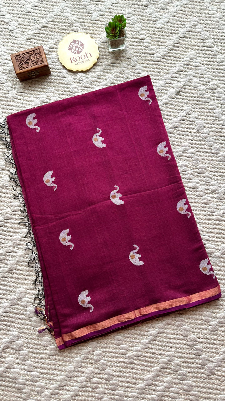PREMIUM JAMDANI WEAVE HANDWOVEN PURE SILK BY PURE COTTON SAREE - ROYAL MAGENTA