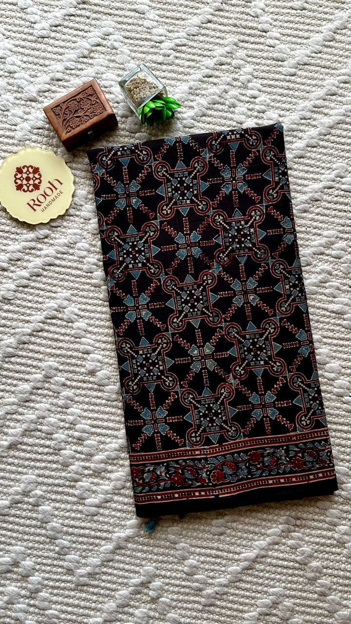PREMIUM AJRAKH HAND BLOCK PRINTED PURE SOFT COTTON SAREE- 005