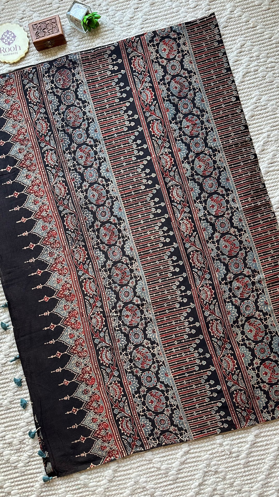 PREMIUM AJRAKH HAND BLOCK PRINTED PURE SOFT COTTON SAREE- 004