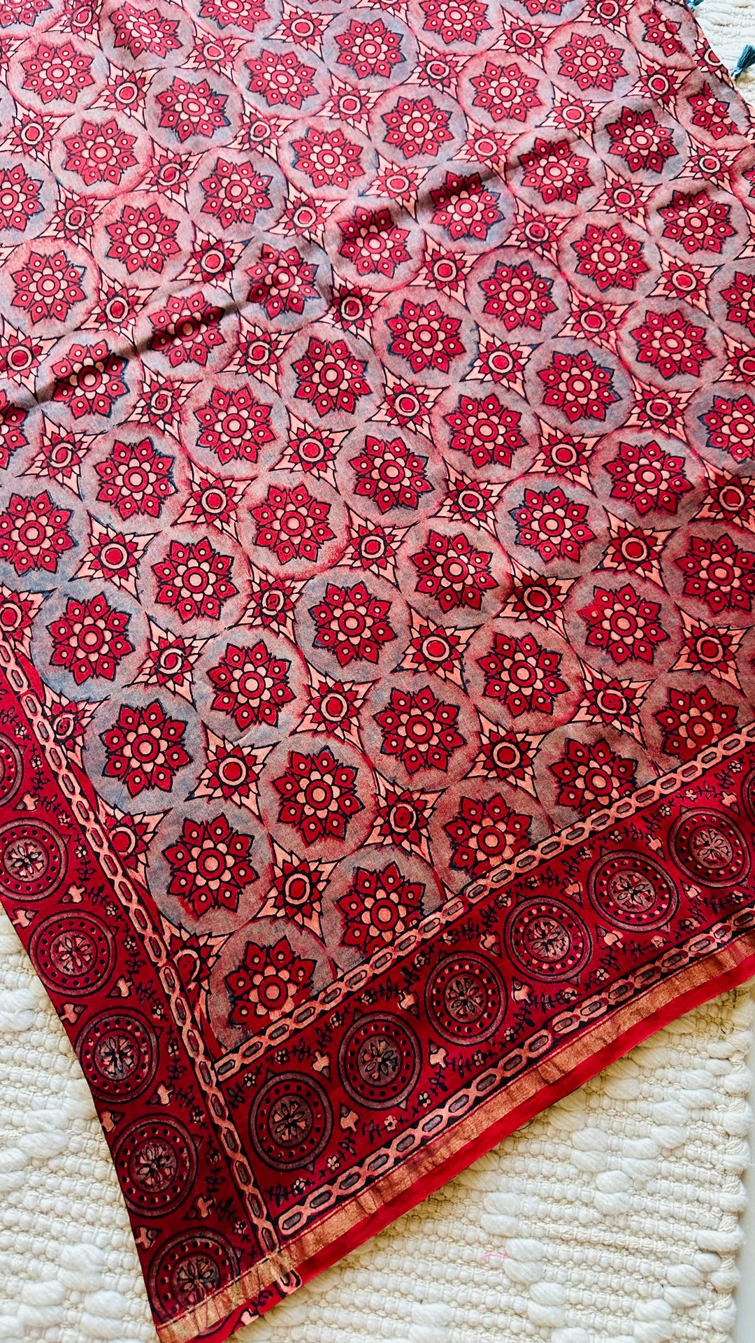 LALEEMA - AJRAKH HAND BLOCK PRINTED CHANDERI SILK COTTON SAREE