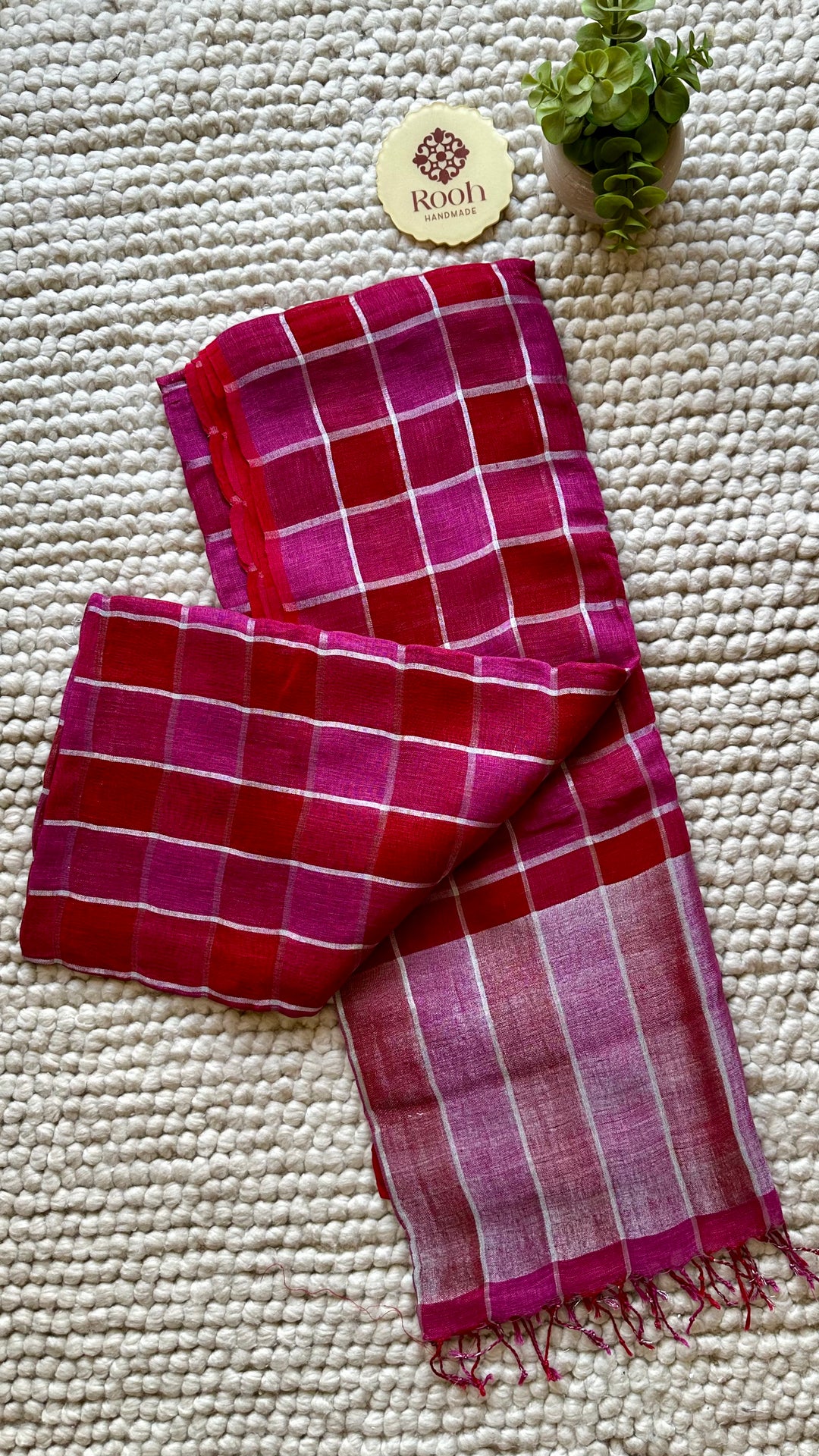 Multi Colour Checked Pure Handwoven Linen Saree - 004