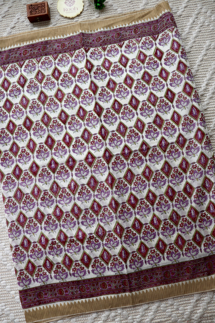 SANGANERI HAND BLOCK PRINTED SILK COTTON SAREE- 005