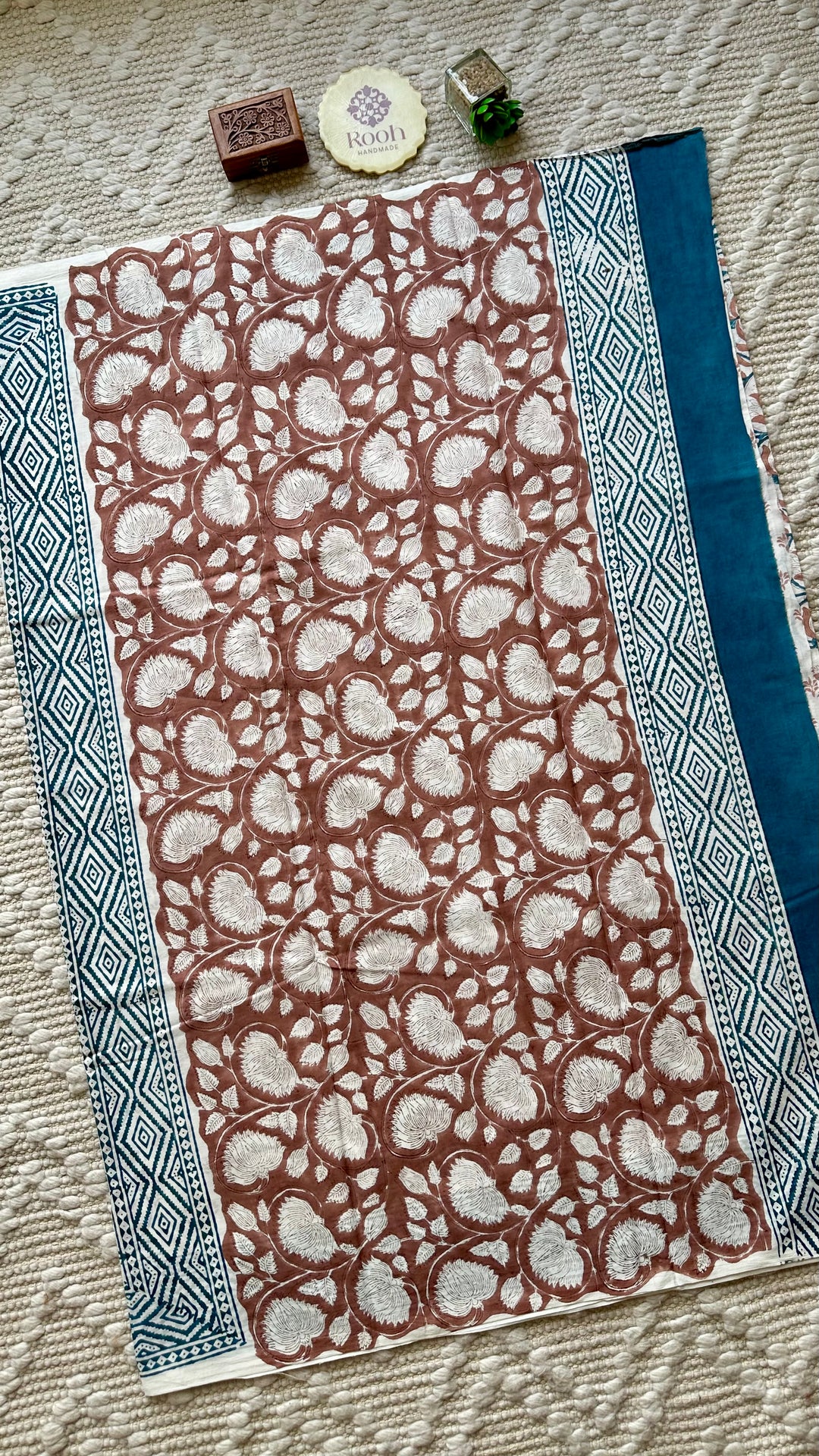 BAGRU HAND BLOCK PRINTED SOFT MULMUL COTTON SAREE- 072