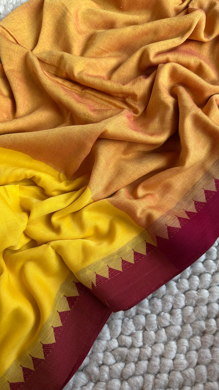 SUNFLOWER YELLOW PURE SUPER SOFT MULMUL COTTON SAREE - 020
