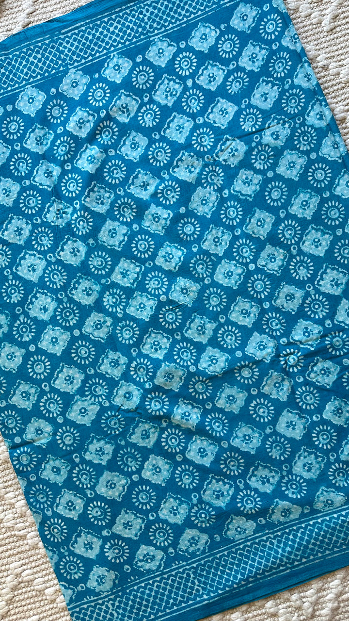 BAGRU HAND BLOCK PRINTED SOFT MULMUL COTTON SAREE- 057