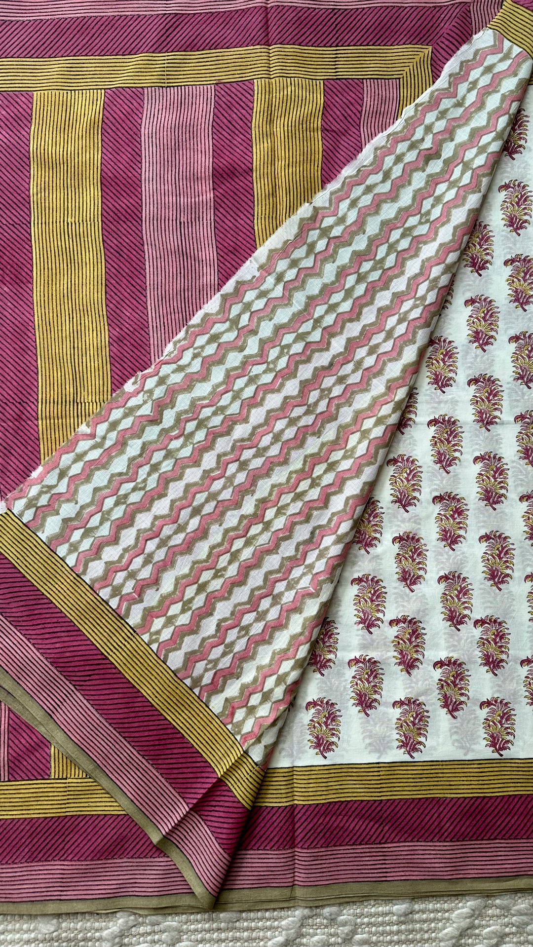 SANGANERI HAND BLOCK PRINTED SOFT MULMUL COTTON SAREE- 015