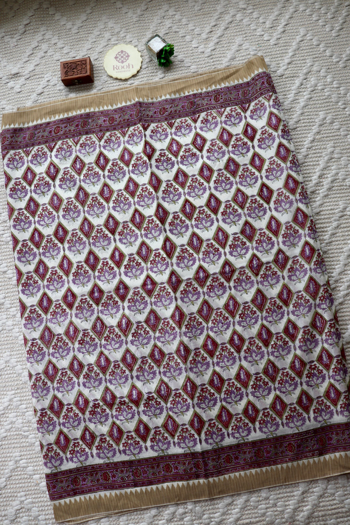 SANGANERI HAND BLOCK PRINTED SILK COTTON SAREE- 005