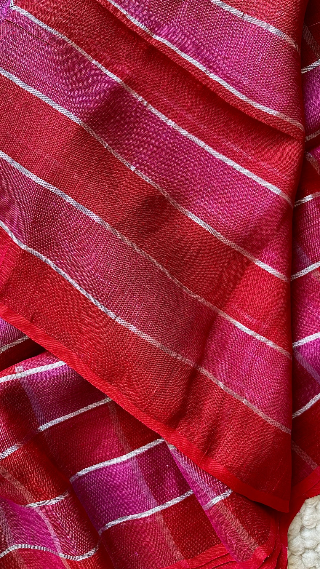 Multi Colour Checked Pure Handwoven Linen Saree - 004