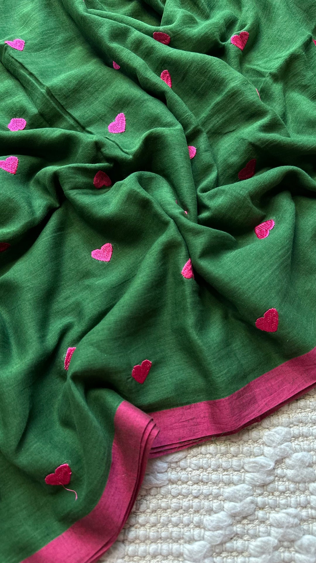 DIL - FOREST GREEN & PINK SUPER SOFT MUL COTTON SAREE