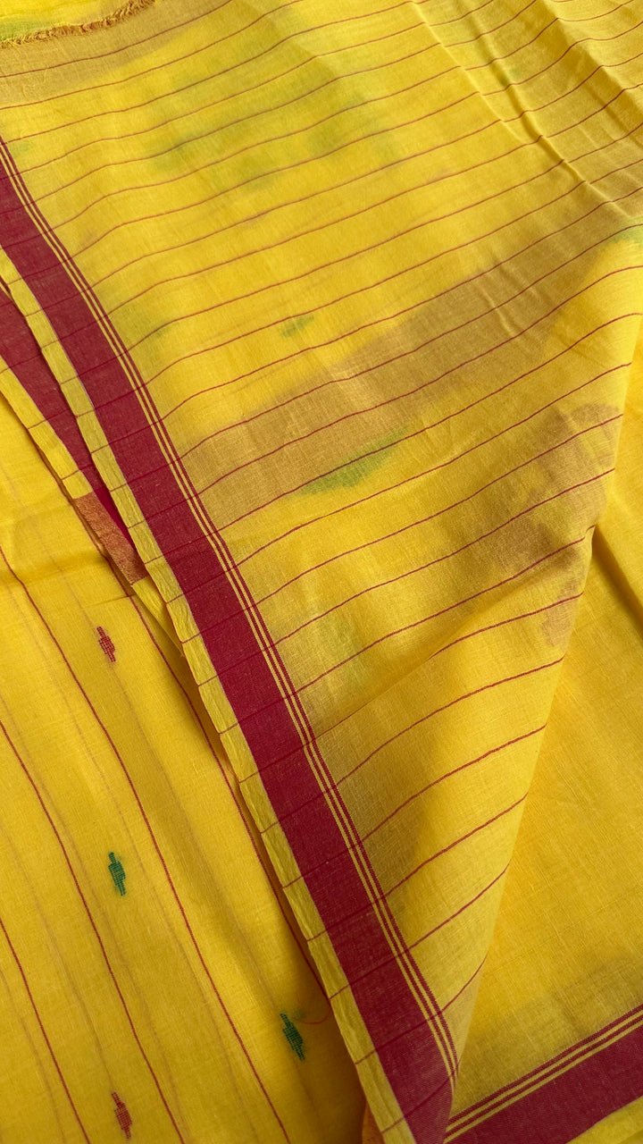 PREMIUM NEEDLE WORK JAMDANI HANDWOVEN AND HANDSPUN COTTON SAREE - MUSTARD YELLOW