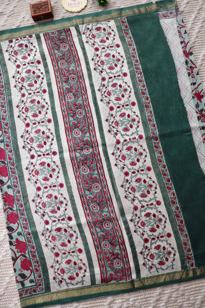 SANGANERI HAND BLOCK PRINTED SILK COTTON SAREE- 001