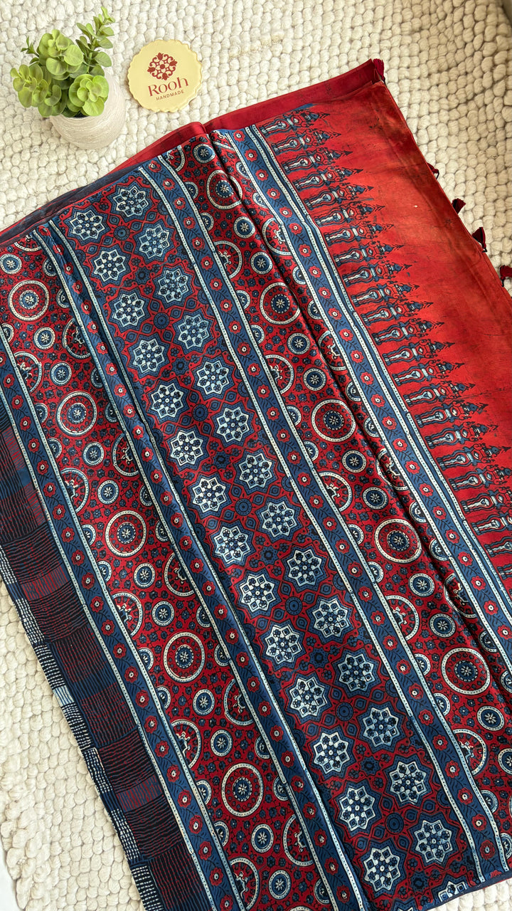ROOH EXCLUSIVES- AJRAKH HAND BLOCK PRINTED PREMIUM MODAL SILK SAREE 10