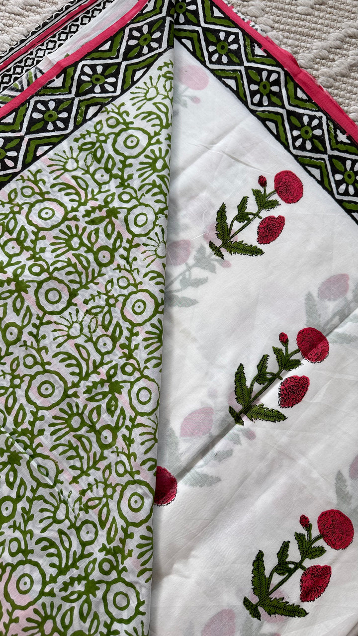 BAGRU HAND BLOCK PRINTED SOFT MULMUL COTTON SAREE- 066