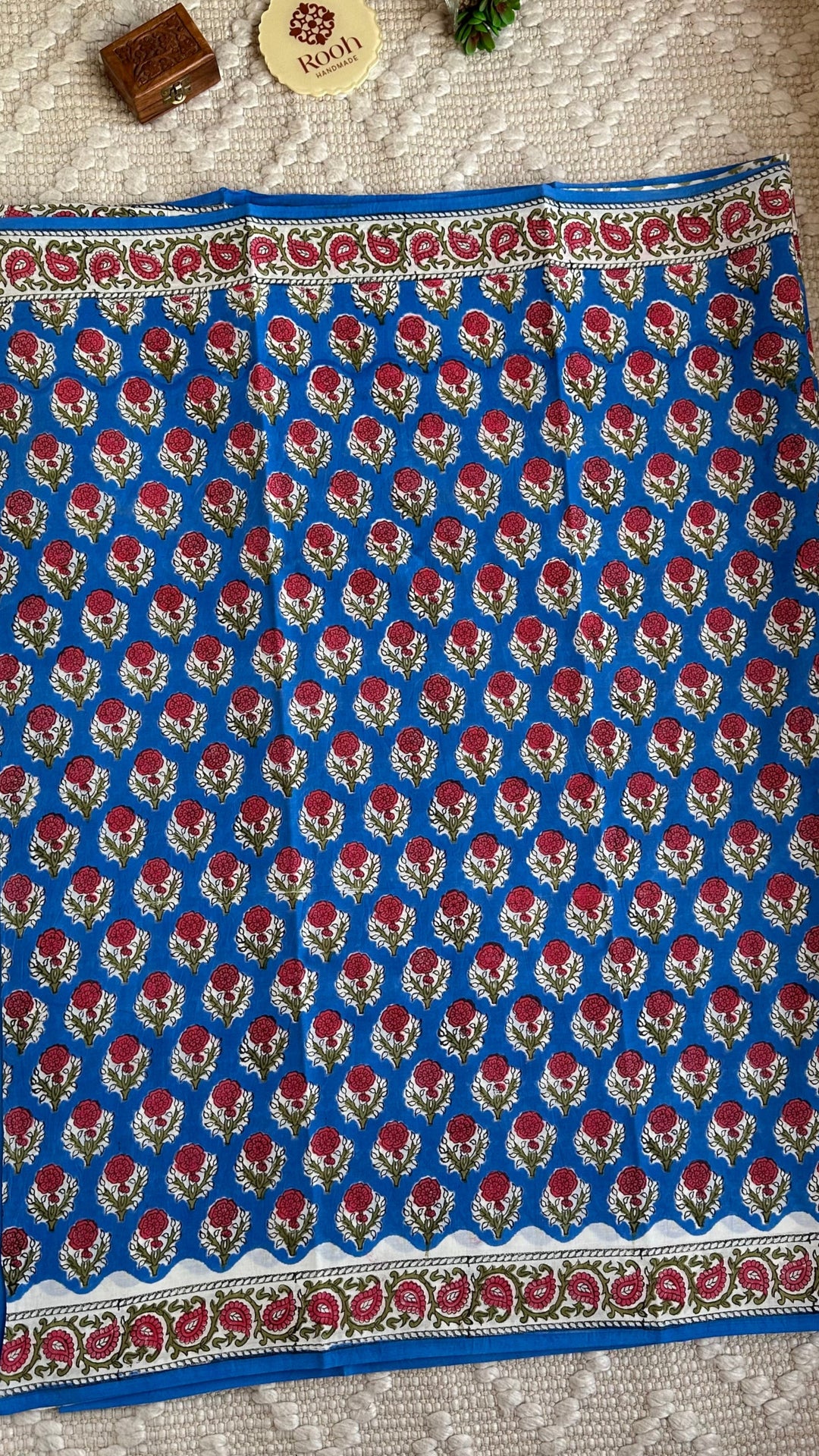 BAGRU HAND BLOCK PRINTED SOFT MULMUL COTTON SAREE- 023