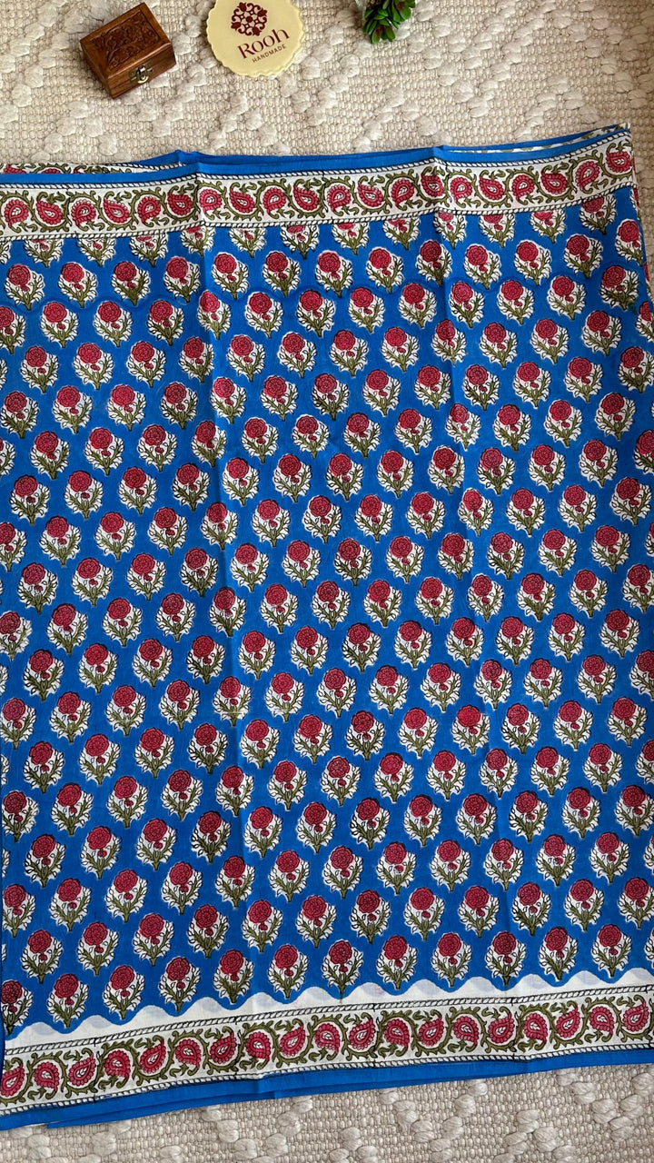 BAGRU HAND BLOCK PRINTED SOFT MULMUL COTTON SAREE- 023