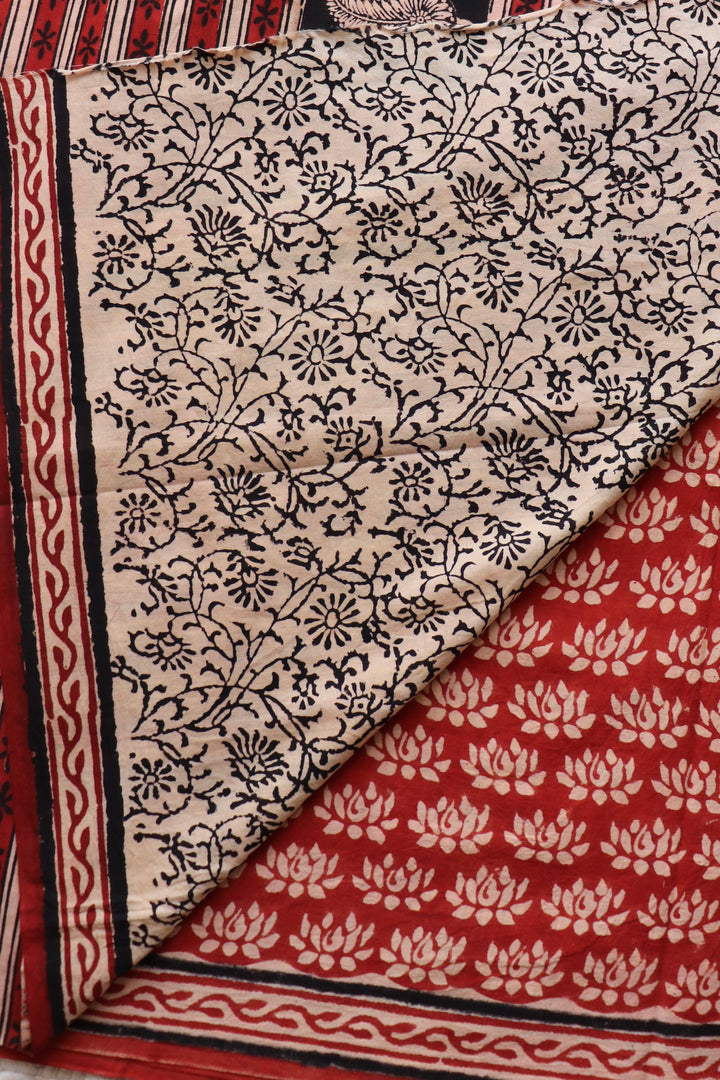 BAGRU HAND BLOCK PRINTED SOFT MULMUL COTTON SAREE- 087
