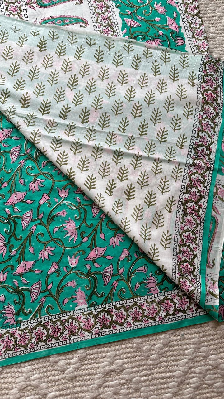 BAGRU HAND BLOCK PRINTED SOFT MULMUL COTTON SAREE- 097