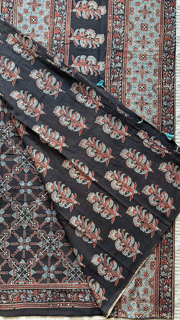 PREMIUM AJRAKH HAND BLOCK PRINTED PURE SOFT COTTON SAREE- 005