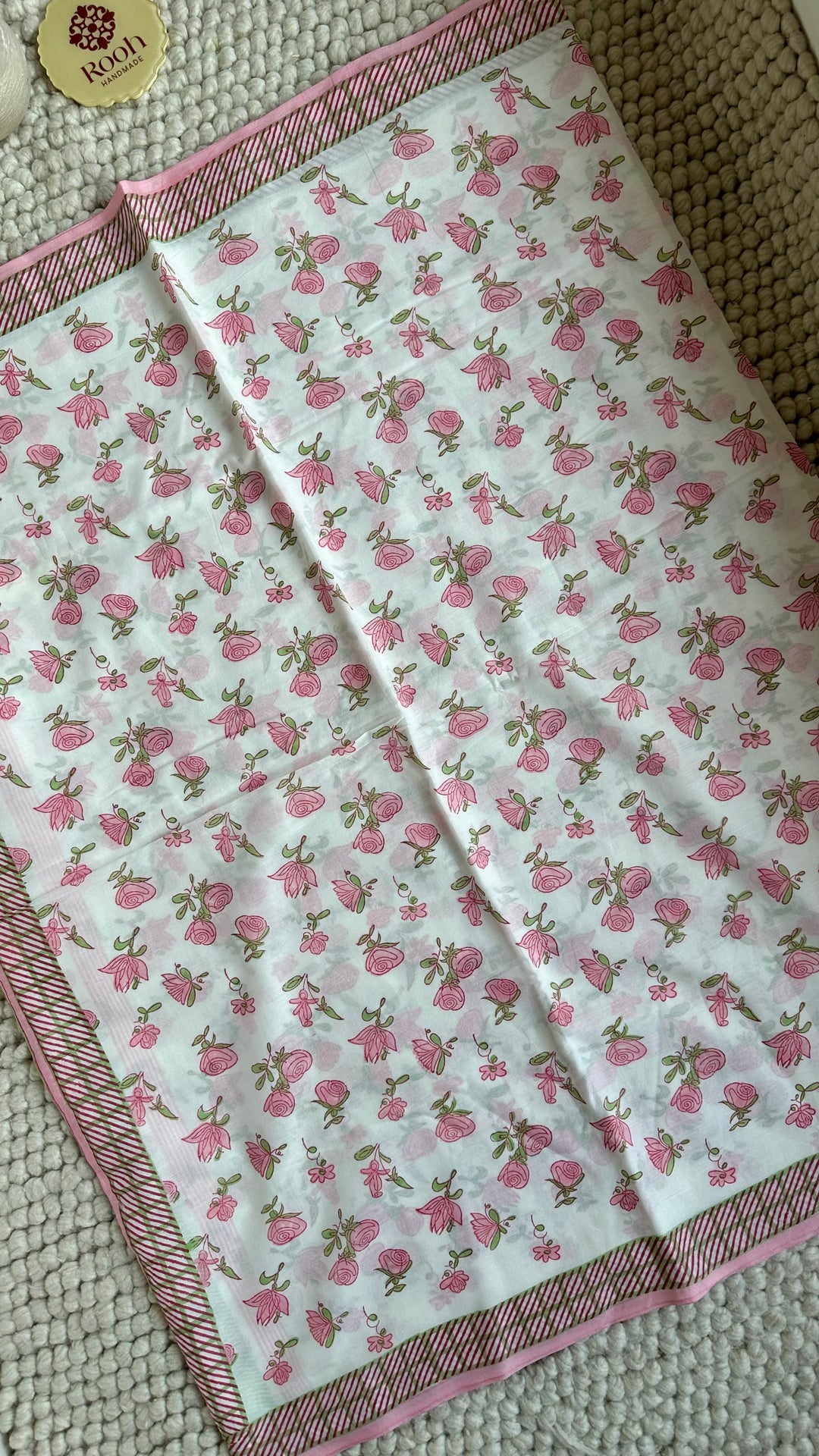 SANGANERI HAND BLOCK PRINTED SOFT COTTON SAREE- ENGLISH GARDEN