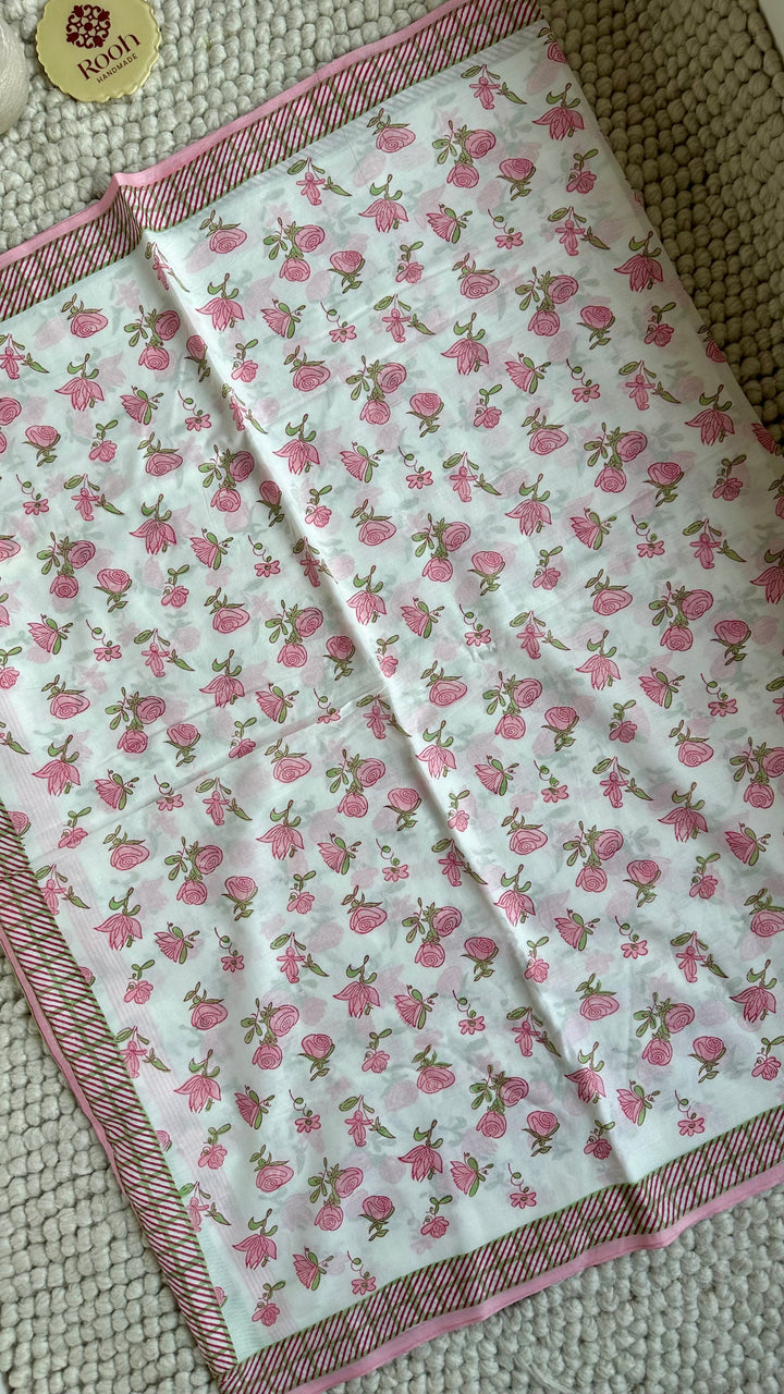 SANGANERI HAND BLOCK PRINTED SOFT COTTON SAREE- ENGLISH GARDEN
