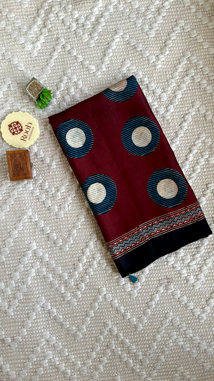 AARVI - PREMIUM AJRAKH HAND BLOCK PRINTED MODAL SILK SAREE