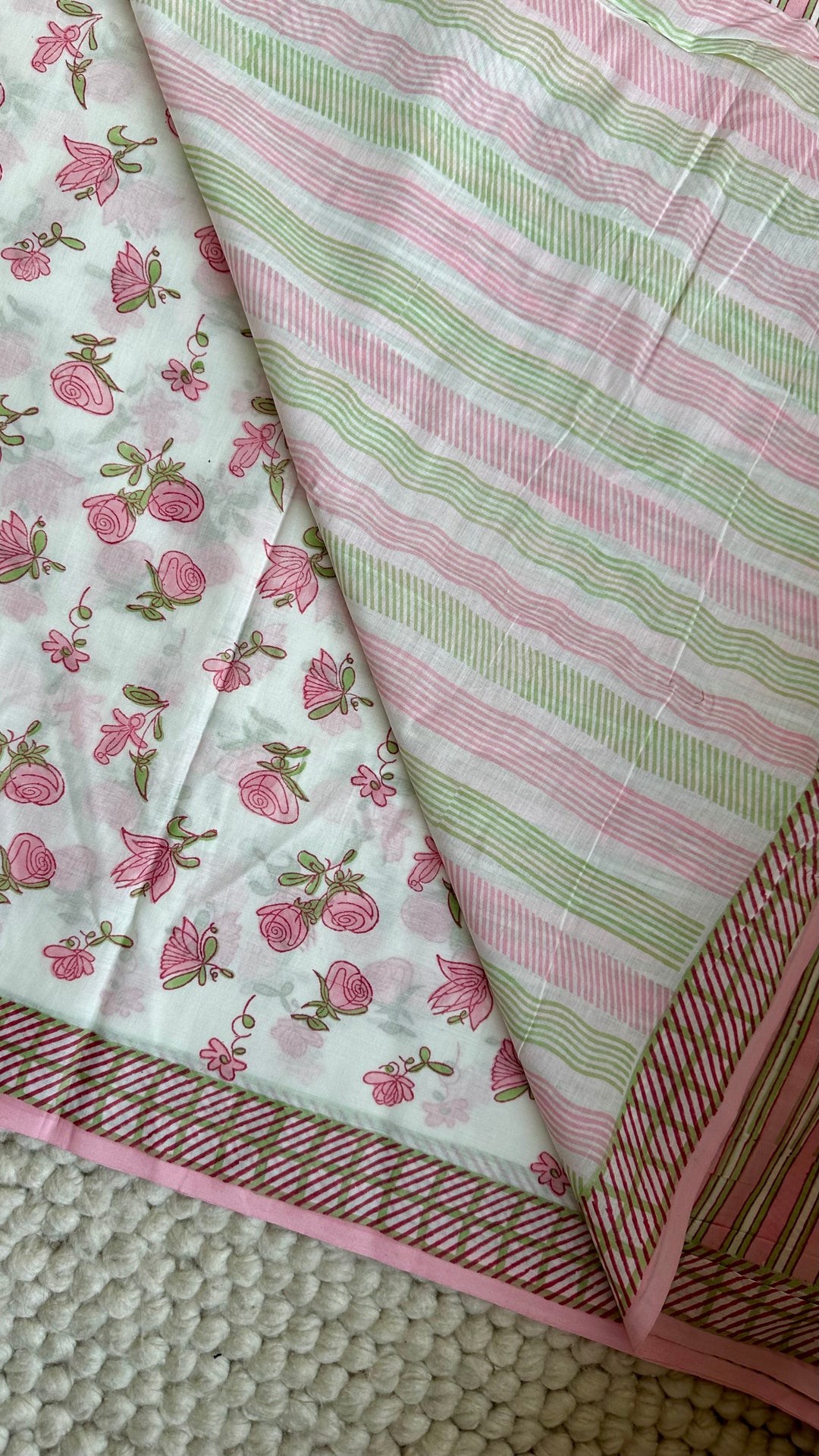 SANGANERI HAND BLOCK PRINTED SOFT COTTON SAREE- ENGLISH GARDEN