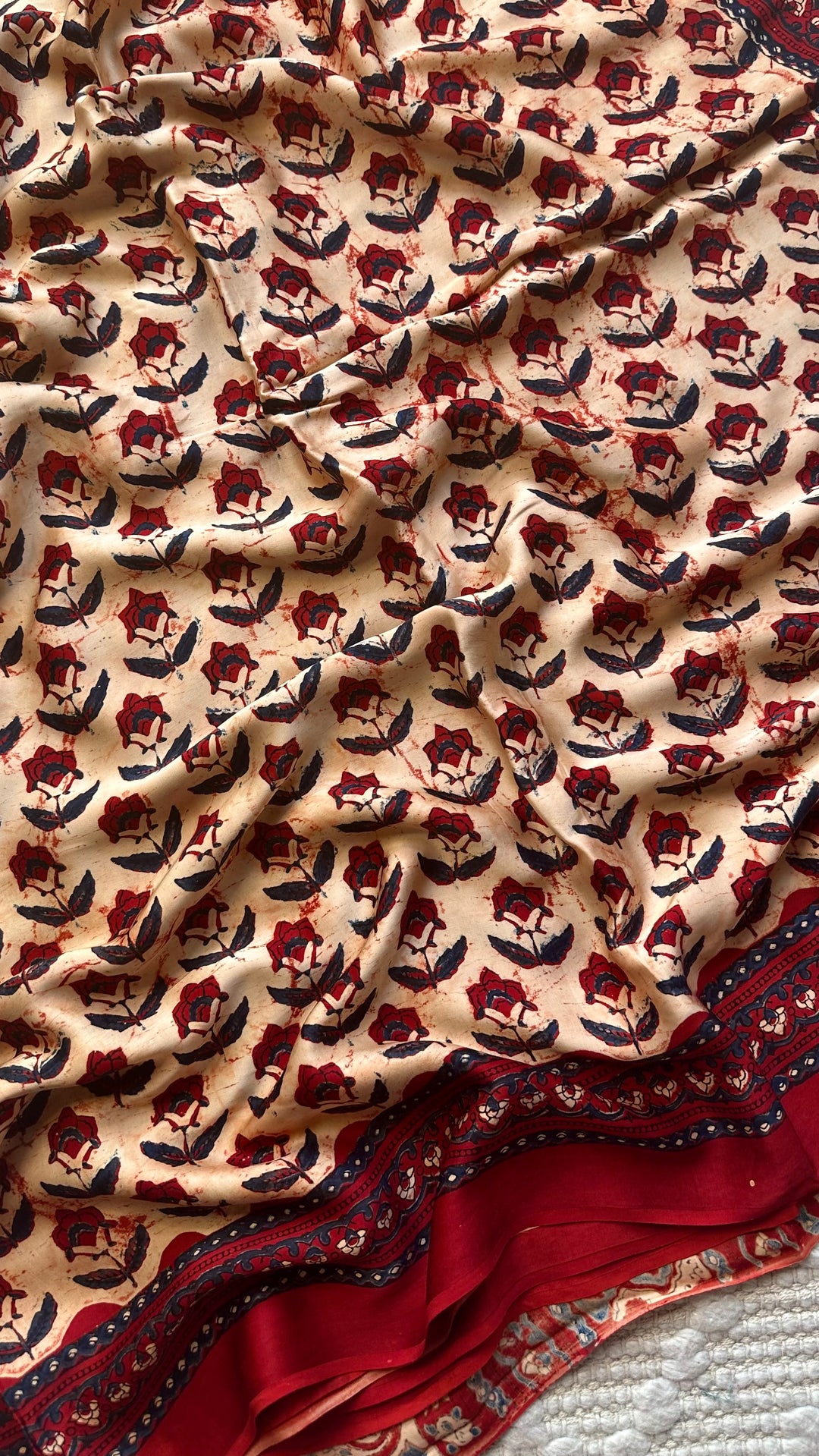 HUES OF AUTUMN- SUPER PREMIUM & BUTTERY SOFT AJRAKH HAND BLOCK PRINTED MODAL SILK SAREE (DISPATCH TIME IS 5 TO 7 DAYS)