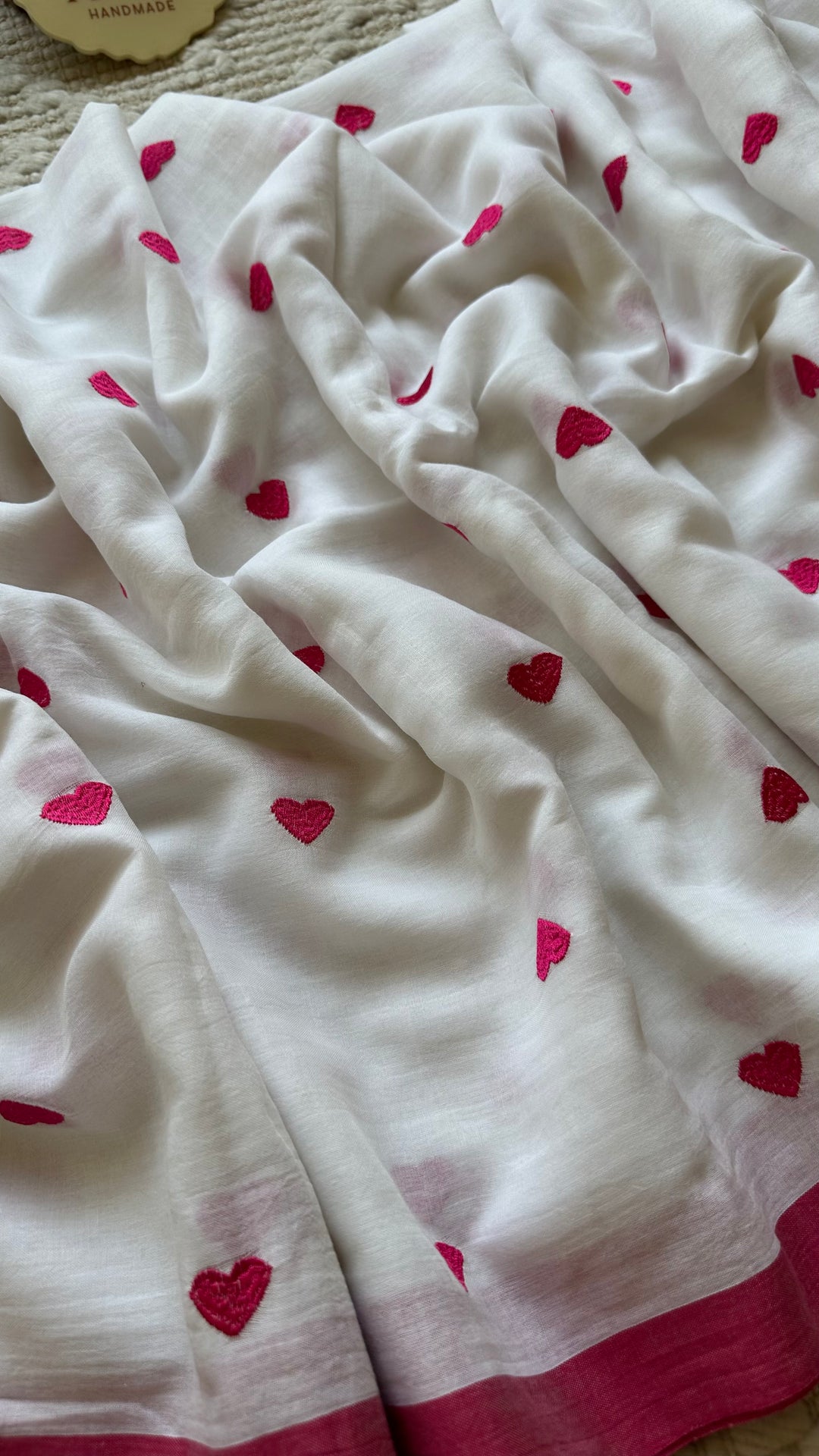 DIL - WHITE & PINK SUPER SOFT MUL COTTON SAREE
